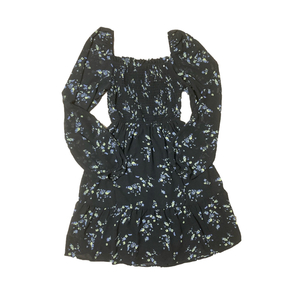 Smocked Black Floral Mini Dress - Picture 2 of 4